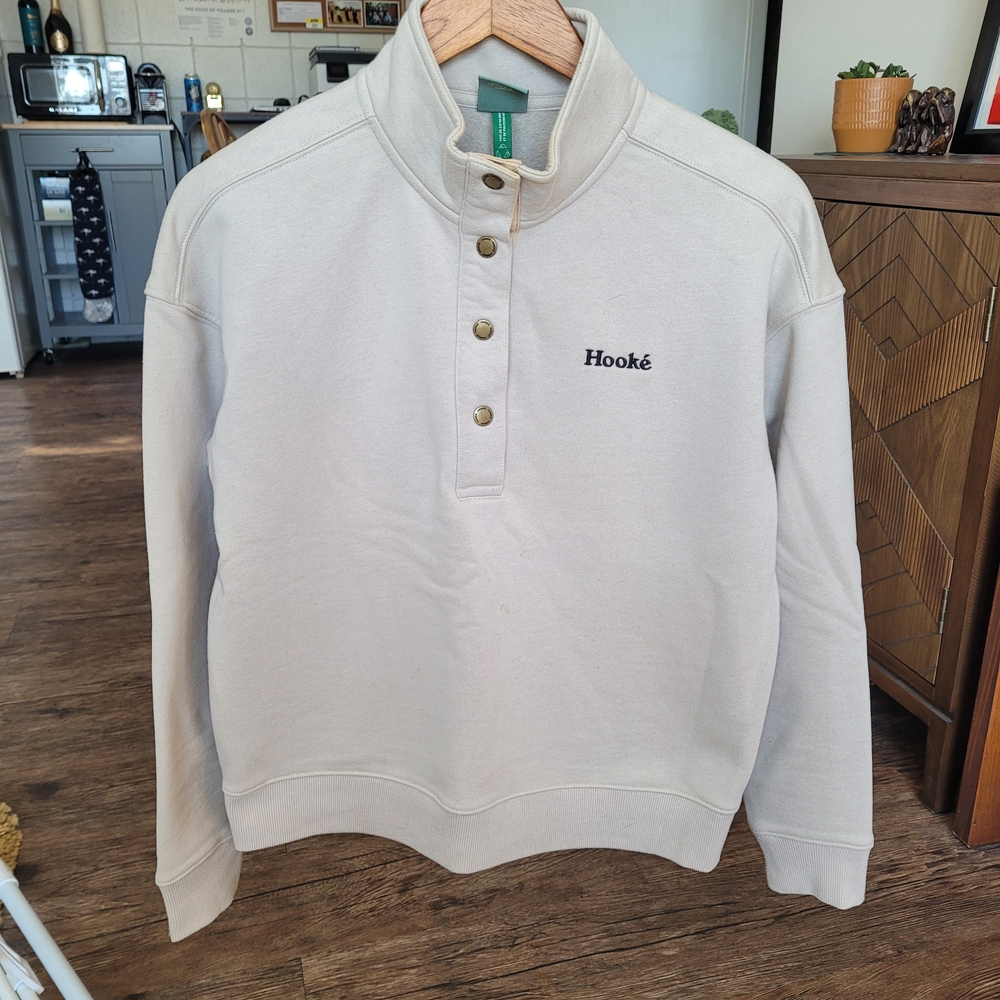 Cream Snap-Placket Mock Neck Sweater